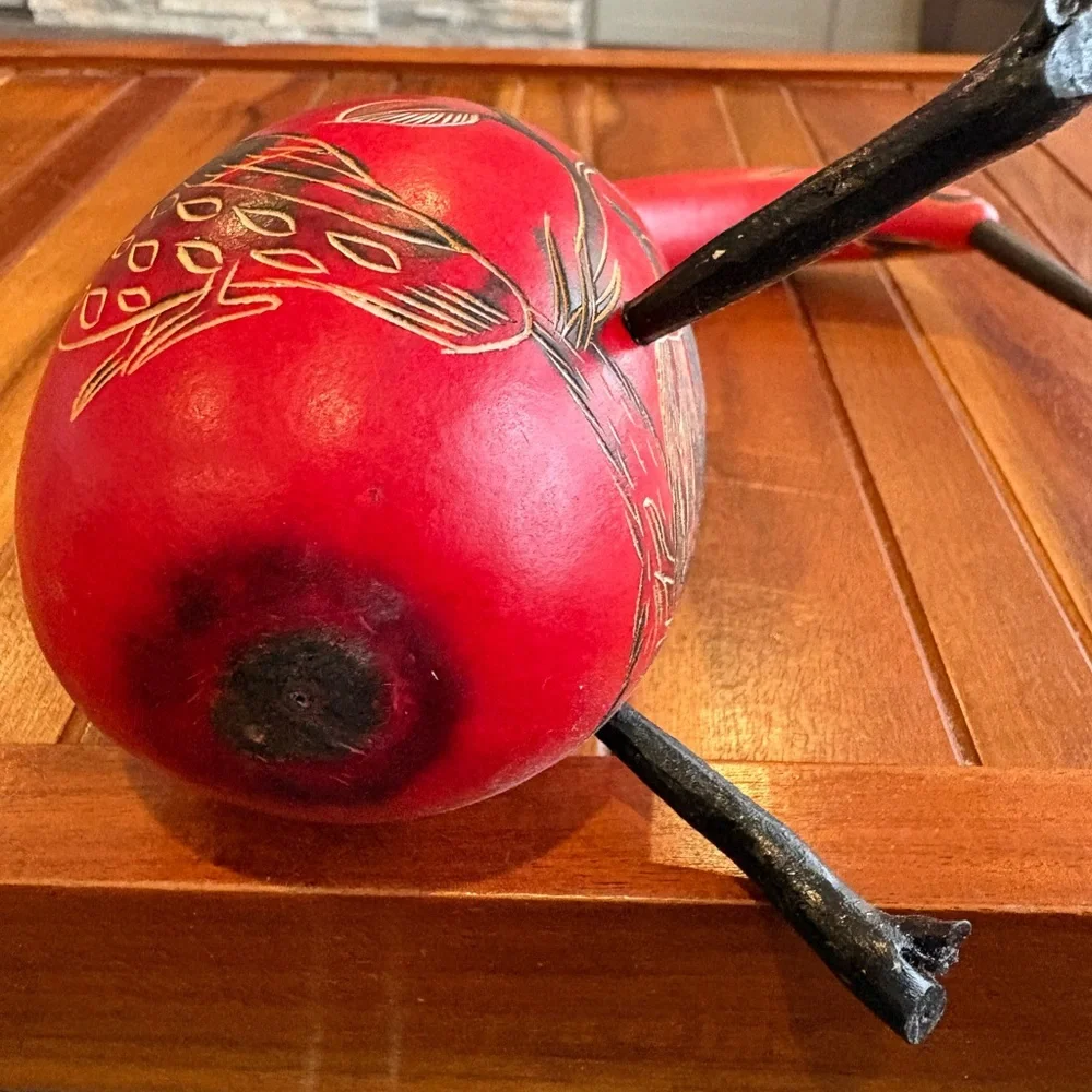 Rare Vintage Peruvian Folk Art Carved Gourd Bird Statue Hand Painted